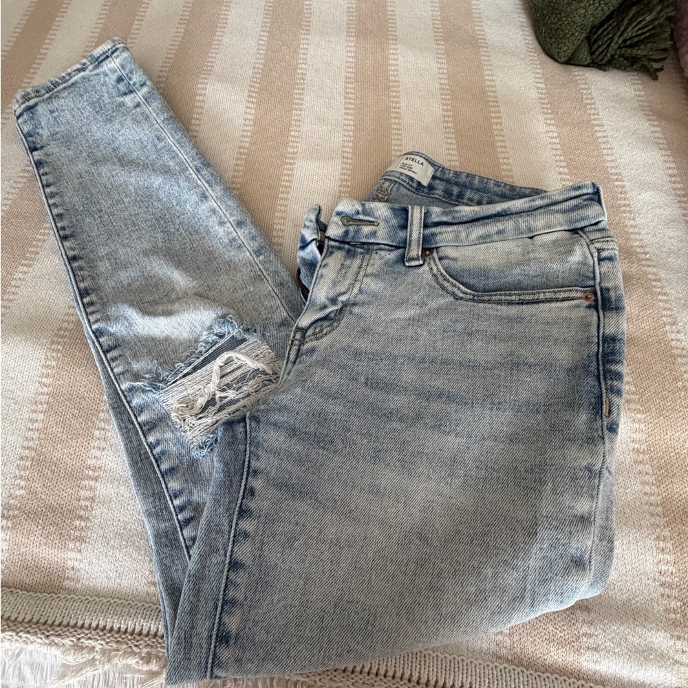 BKE Light Blue Boyfriend Jeans with Distressed Detail